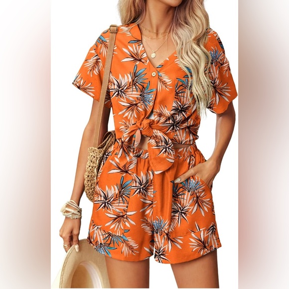 Tropical 2pc Button Down Shirt + Shorts Vacation Set - Picture 12 of 13